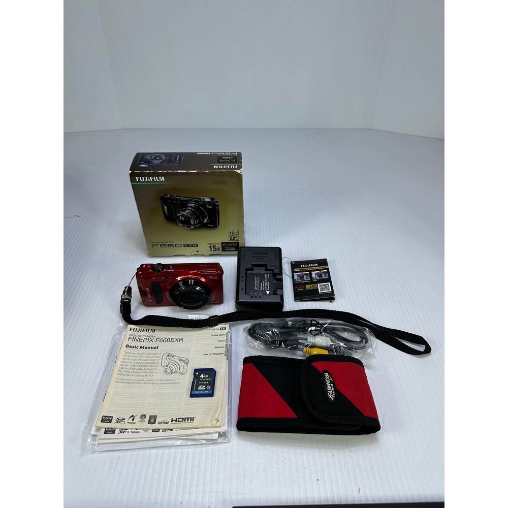 Fujifilm FinePix F660EXR Red Digital Camera 16MP 15x Zoom Bundle with Box